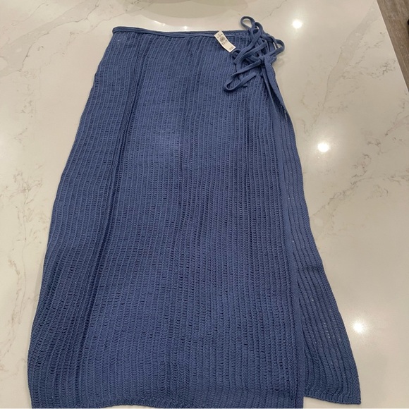 NWT Aerie Women’s Blue Knit Mesh Wrap Skirt/Cover-Up - Picture 4 of 11